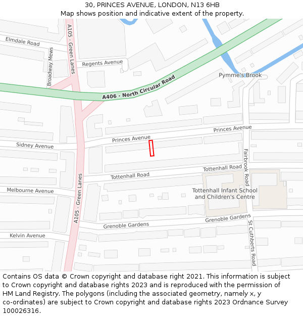30, PRINCES AVENUE, LONDON, N13 6HB: Location map and indicative extent of plot