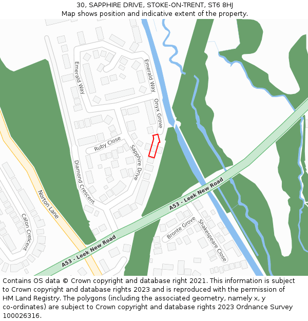 30, SAPPHIRE DRIVE, STOKE-ON-TRENT, ST6 8HJ: Location map and indicative extent of plot