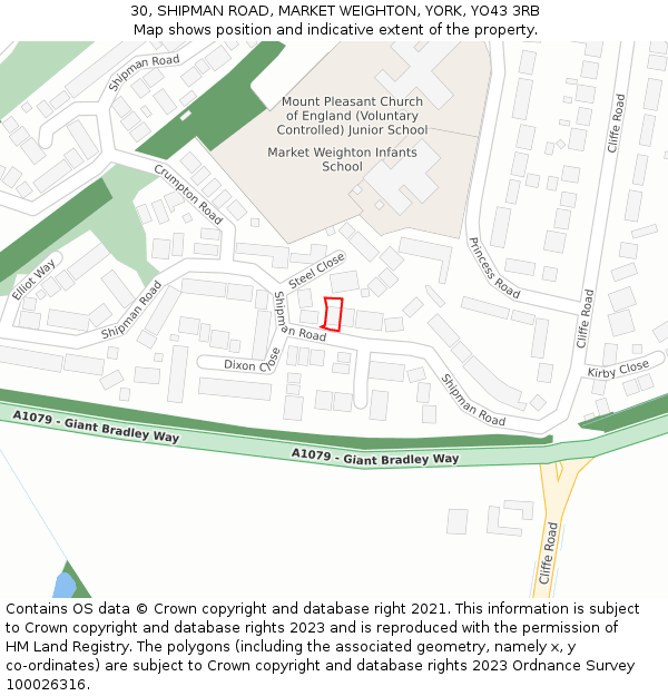 30, SHIPMAN ROAD, MARKET WEIGHTON, YORK, YO43 3RB: Location map and indicative extent of plot