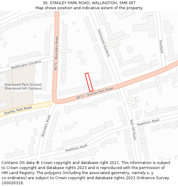 30, STANLEY PARK ROAD, WALLINGTON, SM6 0ET: Location map and indicative extent of plot
