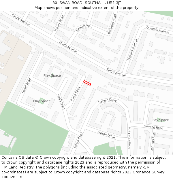 30, SWAN ROAD, SOUTHALL, UB1 3JT: Location map and indicative extent of plot