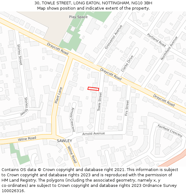 30, TOWLE STREET, LONG EATON, NOTTINGHAM, NG10 3BH: Location map and indicative extent of plot