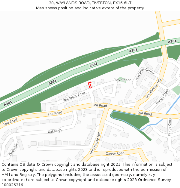 30, WAYLANDS ROAD, TIVERTON, EX16 6UT: Location map and indicative extent of plot