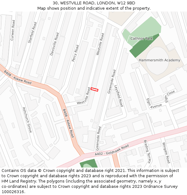30, WESTVILLE ROAD, LONDON, W12 9BD: Location map and indicative extent of plot