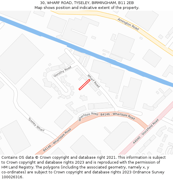30, WHARF ROAD, TYSELEY, BIRMINGHAM, B11 2EB: Location map and indicative extent of plot