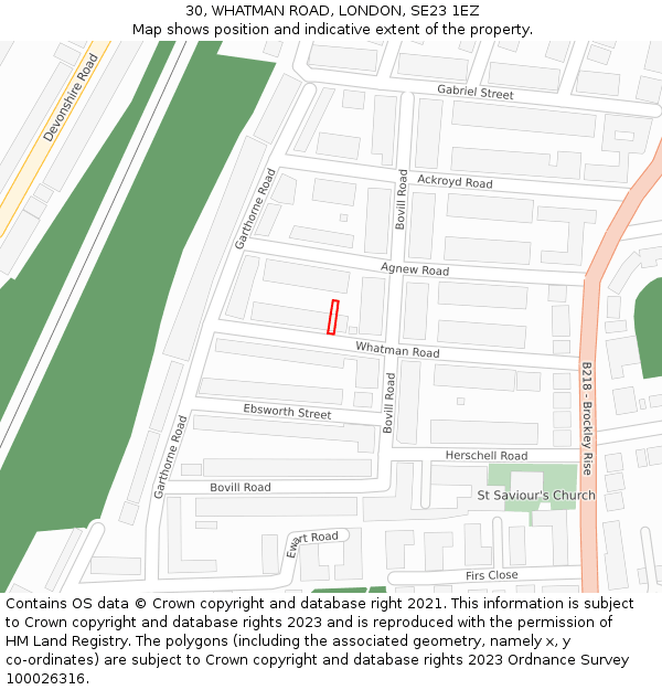 30, WHATMAN ROAD, LONDON, SE23 1EZ: Location map and indicative extent of plot