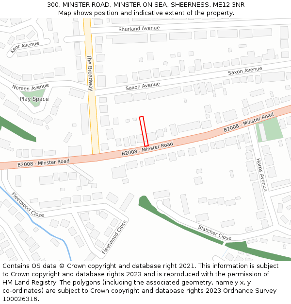 300, MINSTER ROAD, MINSTER ON SEA, SHEERNESS, ME12 3NR: Location map and indicative extent of plot