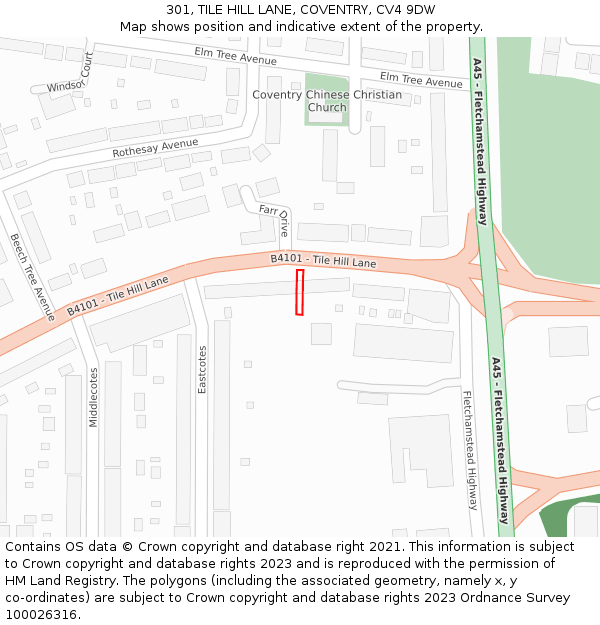 301, TILE HILL LANE, COVENTRY, CV4 9DW: Location map and indicative extent of plot