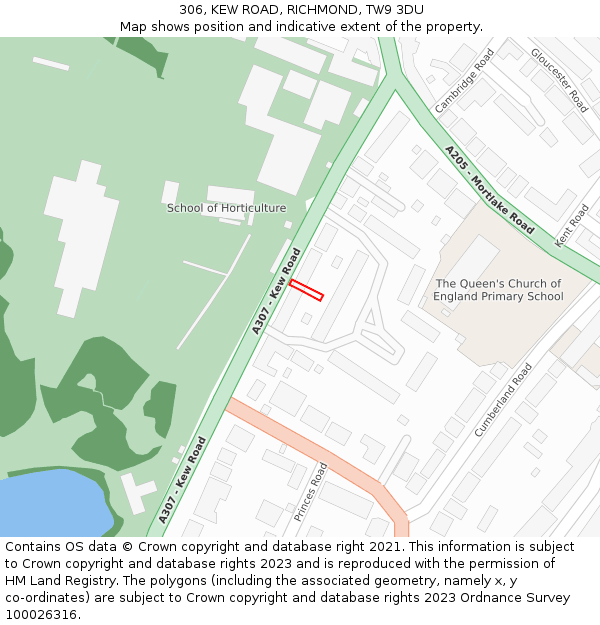 306, KEW ROAD, RICHMOND, TW9 3DU: Location map and indicative extent of plot