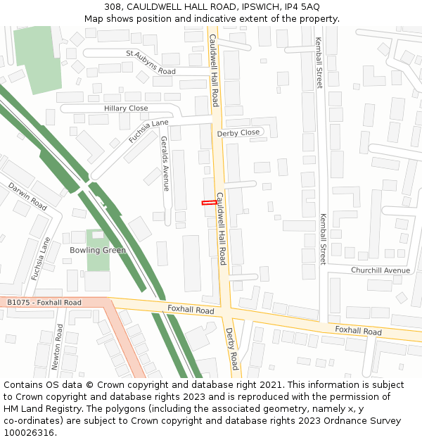 308, CAULDWELL HALL ROAD, IPSWICH, IP4 5AQ: Location map and indicative extent of plot
