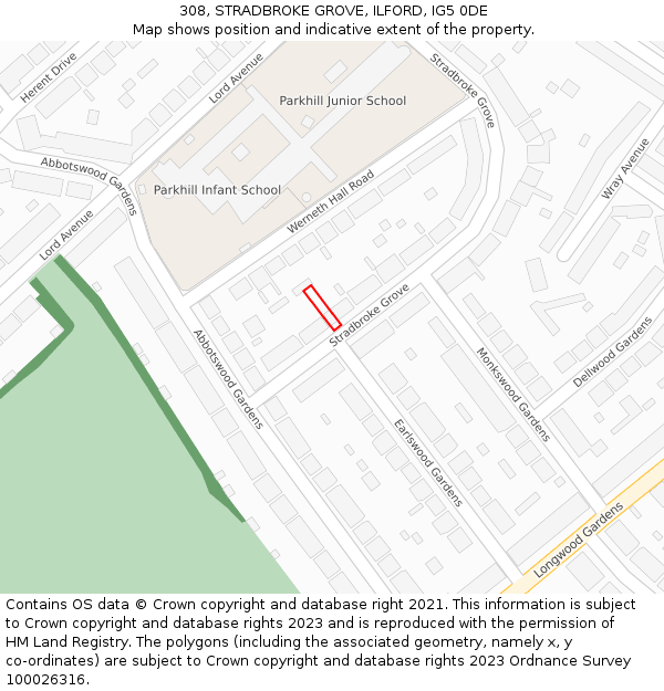 308, STRADBROKE GROVE, ILFORD, IG5 0DE: Location map and indicative extent of plot