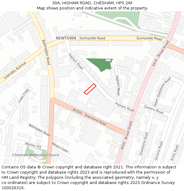 30A, HIGHAM ROAD, CHESHAM, HP5 2AF: Location map and indicative extent of plot