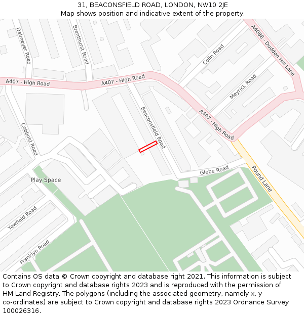 31, BEACONSFIELD ROAD, LONDON, NW10 2JE: Location map and indicative extent of plot