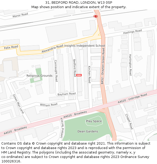 31, BEDFORD ROAD, LONDON, W13 0SP: Location map and indicative extent of plot