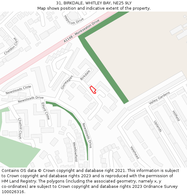 31, BIRKDALE, WHITLEY BAY, NE25 9LY: Location map and indicative extent of plot