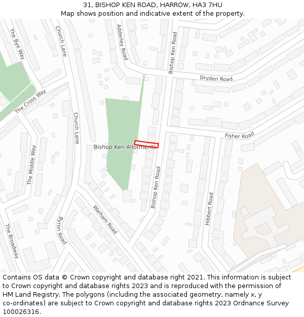 31, BISHOP KEN ROAD, HARROW, HA3 7HU: Location map and indicative extent of plot