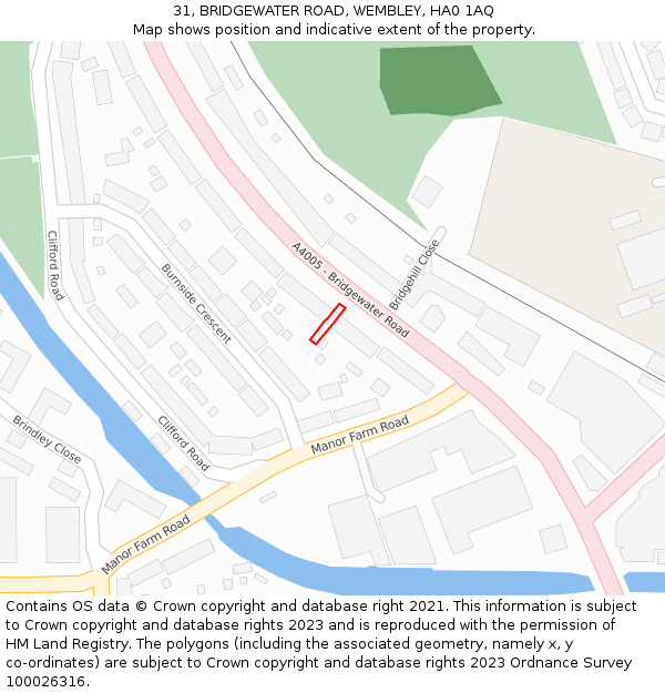 31, BRIDGEWATER ROAD, WEMBLEY, HA0 1AQ: Location map and indicative extent of plot