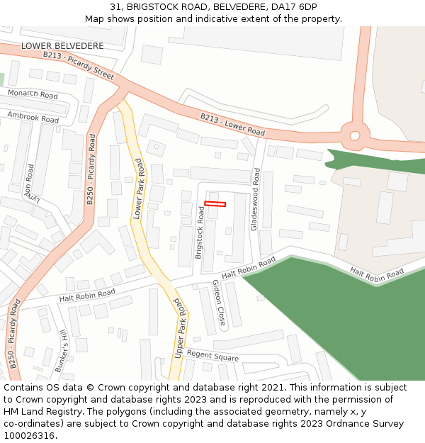 31, BRIGSTOCK ROAD, BELVEDERE, DA17 6DP: Location map and indicative extent of plot