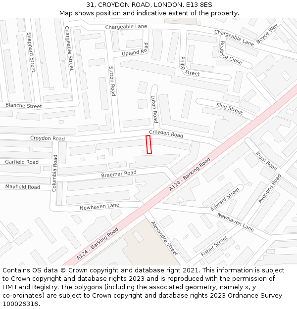 31, CROYDON ROAD, LONDON, E13 8ES: Location map and indicative extent of plot