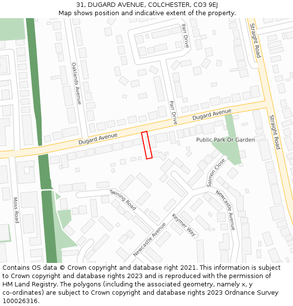31, DUGARD AVENUE, COLCHESTER, CO3 9EJ: Location map and indicative extent of plot