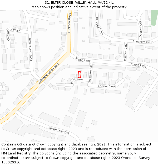 31, ELTER CLOSE, WILLENHALL, WV12 4JL: Location map and indicative extent of plot