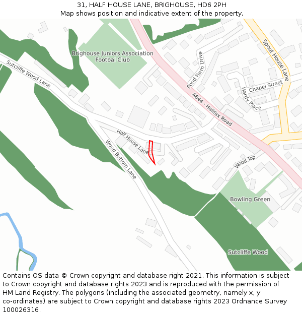 31, HALF HOUSE LANE, BRIGHOUSE, HD6 2PH: Location map and indicative extent of plot