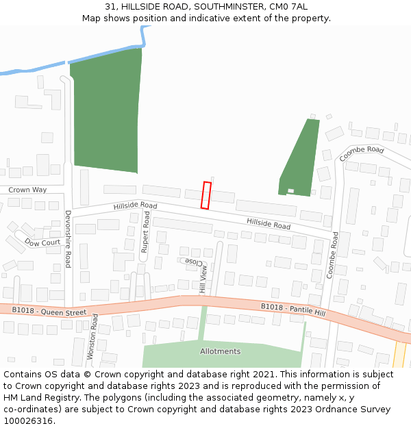 31, HILLSIDE ROAD, SOUTHMINSTER, CM0 7AL: Location map and indicative extent of plot