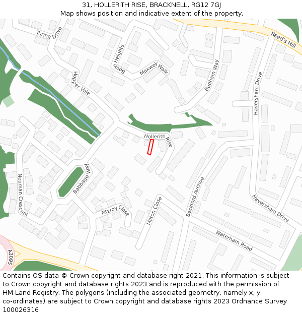 31, HOLLERITH RISE, BRACKNELL, RG12 7GJ: Location map and indicative extent of plot