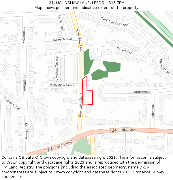 31, HOLLYSHAW LANE, LEEDS, LS15 7BA: Location map and indicative extent of plot