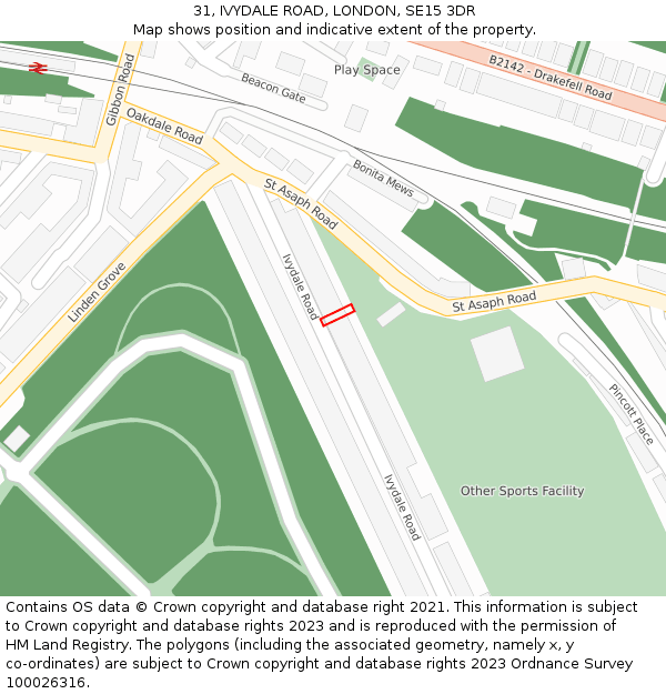31, IVYDALE ROAD, LONDON, SE15 3DR: Location map and indicative extent of plot