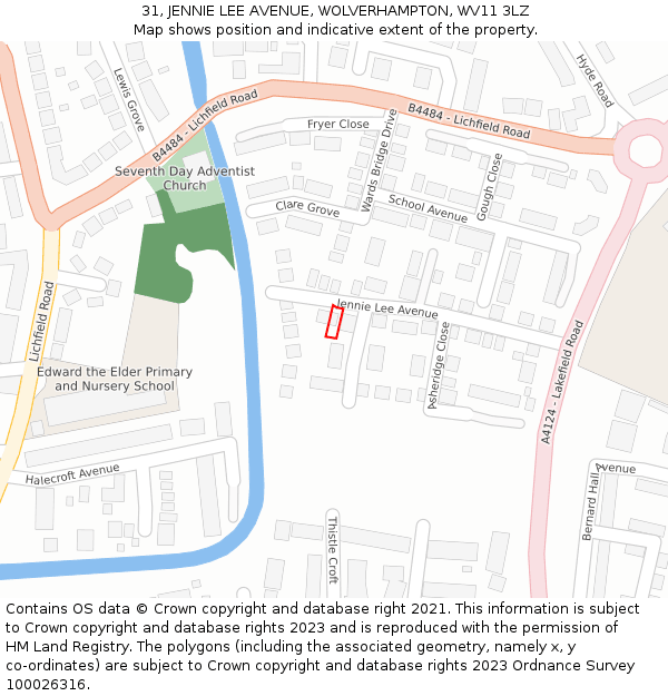 31, JENNIE LEE AVENUE, WOLVERHAMPTON, WV11 3LZ: Location map and indicative extent of plot
