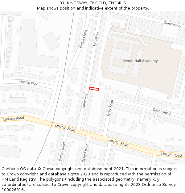 31, KINGSWAY, ENFIELD, EN3 4HS: Location map and indicative extent of plot