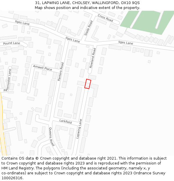 31, LAPWING LANE, CHOLSEY, WALLINGFORD, OX10 9QS: Location map and indicative extent of plot