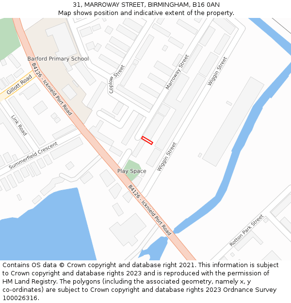 31, MARROWAY STREET, BIRMINGHAM, B16 0AN: Location map and indicative extent of plot