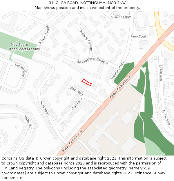 31, OLGA ROAD, NOTTINGHAM, NG3 2NW: Location map and indicative extent of plot