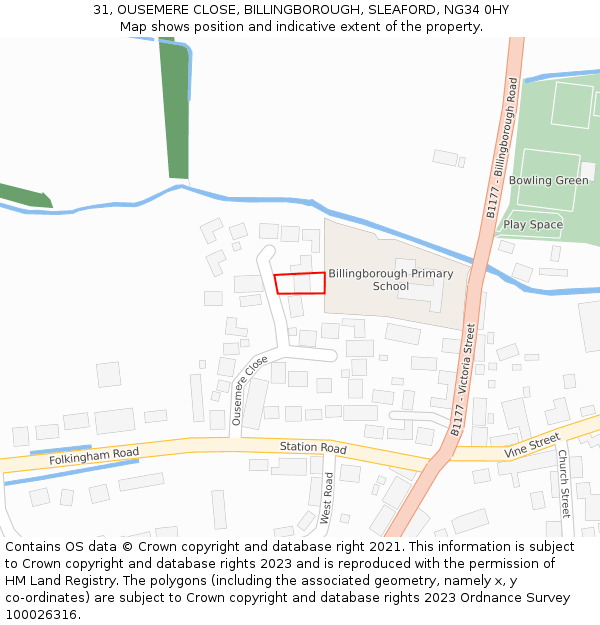 31, OUSEMERE CLOSE, BILLINGBOROUGH, SLEAFORD, NG34 0HY: Location map and indicative extent of plot