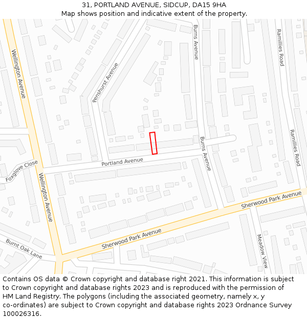31, PORTLAND AVENUE, SIDCUP, DA15 9HA: Location map and indicative extent of plot