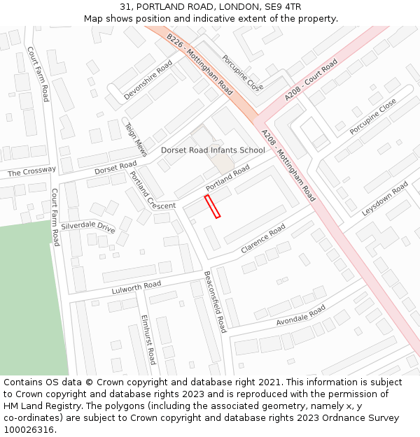 31, PORTLAND ROAD, LONDON, SE9 4TR: Location map and indicative extent of plot
