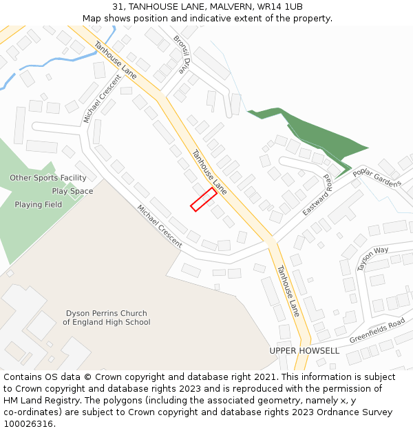 31, TANHOUSE LANE, MALVERN, WR14 1UB: Location map and indicative extent of plot