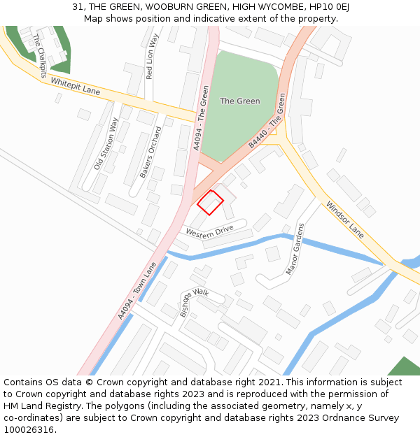 31, THE GREEN, WOOBURN GREEN, HIGH WYCOMBE, HP10 0EJ: Location map and indicative extent of plot