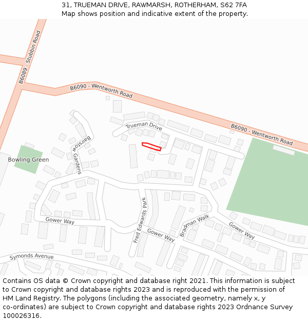31, TRUEMAN DRIVE, RAWMARSH, ROTHERHAM, S62 7FA: Location map and indicative extent of plot