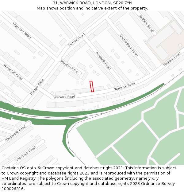 31, WARWICK ROAD, LONDON, SE20 7YN: Location map and indicative extent of plot