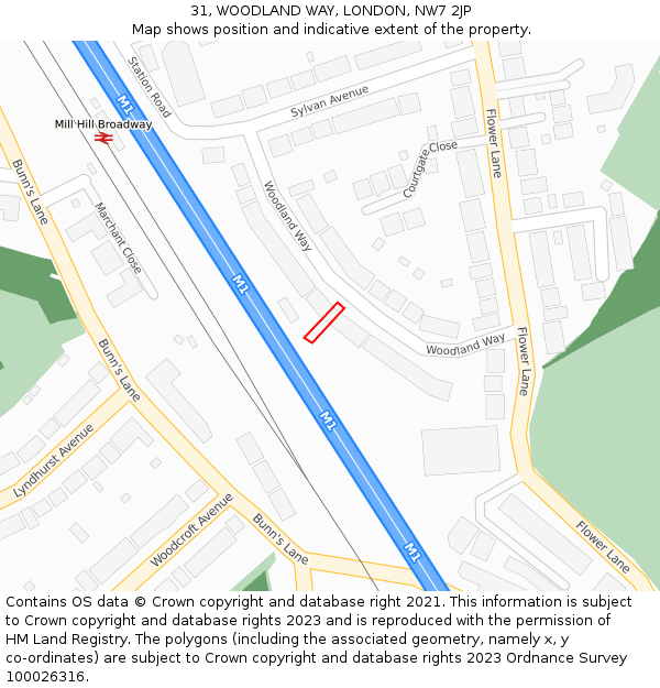 31, WOODLAND WAY, LONDON, NW7 2JP: Location map and indicative extent of plot