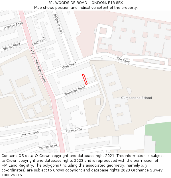 31, WOODSIDE ROAD, LONDON, E13 8RX: Location map and indicative extent of plot
