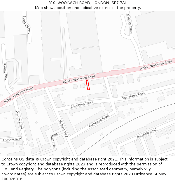 310, WOOLWICH ROAD, LONDON, SE7 7AL: Location map and indicative extent of plot