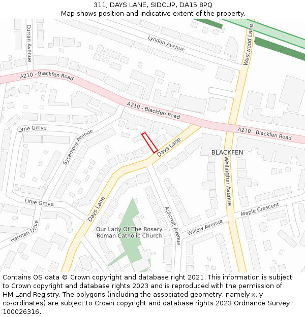 311, DAYS LANE, SIDCUP, DA15 8PQ: Location map and indicative extent of plot