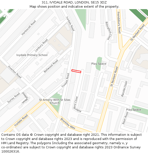 311, IVYDALE ROAD, LONDON, SE15 3DZ: Location map and indicative extent of plot