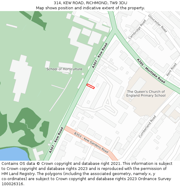 314, KEW ROAD, RICHMOND, TW9 3DU: Location map and indicative extent of plot
