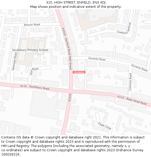 315, HIGH STREET, ENFIELD, EN3 4DJ: Location map and indicative extent of plot
