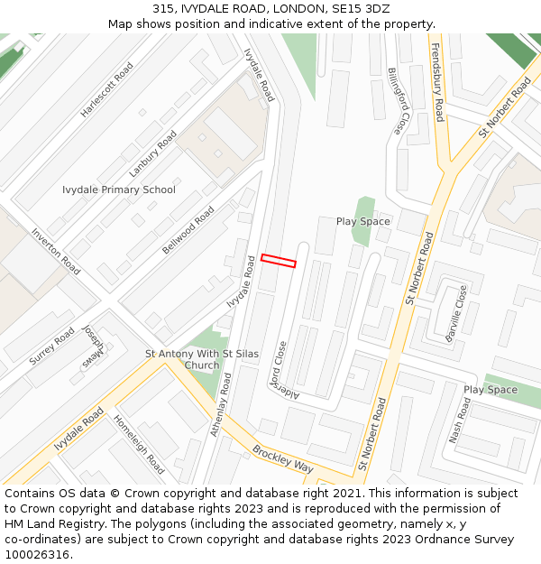 315, IVYDALE ROAD, LONDON, SE15 3DZ: Location map and indicative extent of plot